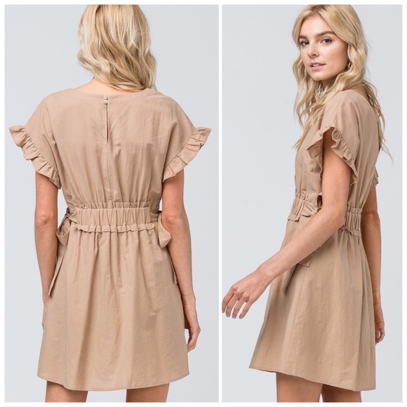 Cecilia Safari Taupe Gathered Waist Dress - Picture 3 of 6